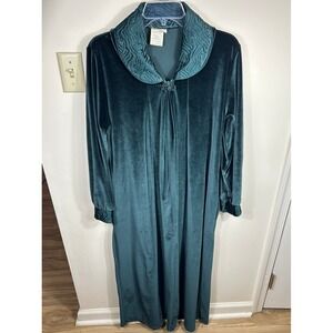 VTG Amanda Stewart Velvet Velour Robe Nightgown Green Textured Women's S Cottage